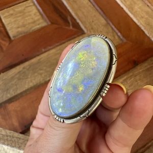 Synthetic opal, 6.5 sterling silver ring